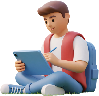 Chico estilo clay estudiando con su tablet